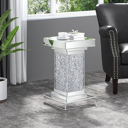 ENENE Mirrored End Table Crushed Diamond Coffee Table for Living Room Small Spaces Side Table for Bedroom Office Hallway Entryway