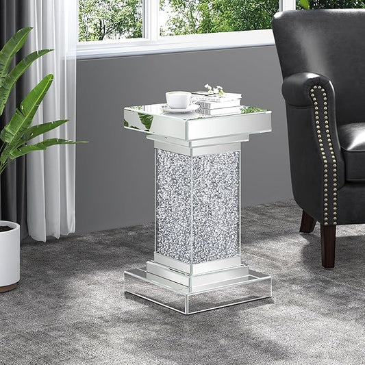ENENE Mirrored End Table Crushed Diamond Coffee Table for Living Room Small Spaces Side Table for Bedroom Office Hallway Entryway