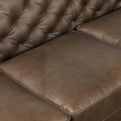 POLY & BARK Essex Leather Couch - 89-Inch Sofa with Tufted Back - Full-Grain Leather Sofa for Living Room with Feather-Down Topper - Living Room Couch - Vintage Italian Leather in Cocoa Brown