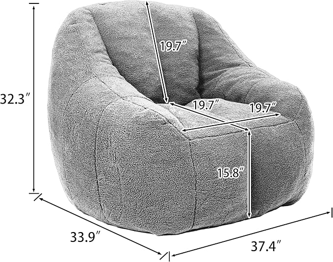 Furniliving Bean Bag Chair, Oversized Bean Bag Couch for Adults Comfy Bean Bag Sofa with Back Support, Large Bean Bag Chair Lazy Sofa for Living Room Bedroom, Darkgrey, Teddy
