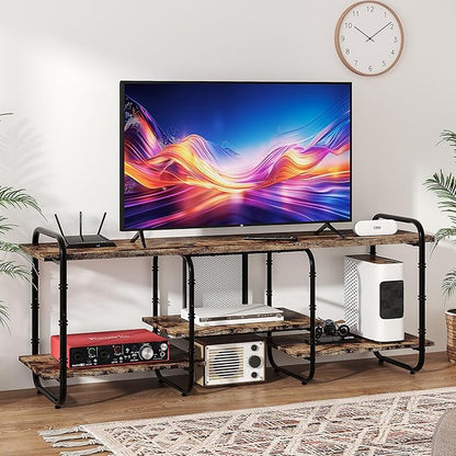 VECELO TV Stands up to 65 Inch,Entertainment Center/Media Console Table with Adjustable Storage Shelves for Living Room/Bedroom,