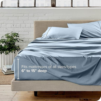 Bare Home Queen Sheet Set - Luxury 1800 Ultra-Soft Microfiber Bed Sheets - Double Brushed - Deep Pockets - Easy Fit - 4 Piece Set - Bedding Sheets & Pillowcases (Queen, Dusty Blue)