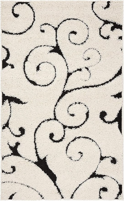 SAFAVIEH Florida Shag Collection Accent Rug - 2'3" x 5', Ivory & Black, Scroll Design, Non-Shedding & Easy Care, 1.2-inch Thick Ideal for High Traffic Areas in Foyer, Living Room, Bedroom (SG455-1290)