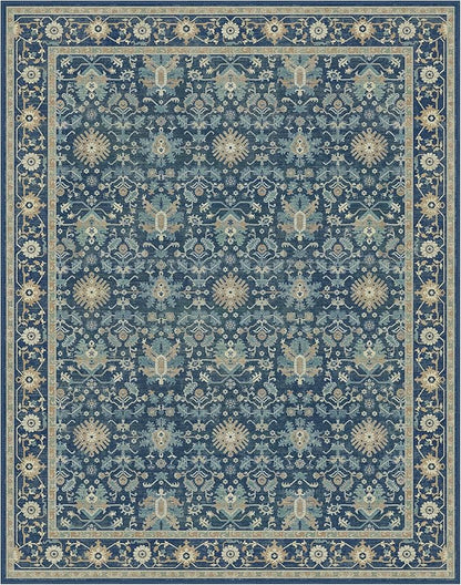 8X10 Area Rugs Machine Washable Runner Rugs for Living Room Bedroom Hallway, Non Slip Indoor Soft Accent Distressed Boho Vintage Print Lightweight Thin Low Pile Carpet, Navy