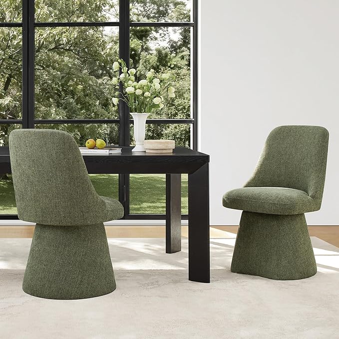 Swivel Dining Chair Mid Century Modern DeskChair High Back Upholstered Linen Fabric SideChair for Kitchen Diningroom Bedroom,Moss Green,2 Box