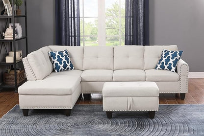 Evan Sectional Sofa or Couch with Ottoman for Living Room, Apartment, Bedroom, Office