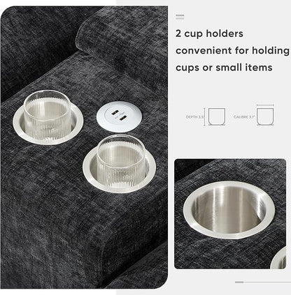 Merax Modern Sectional Sofa with Cupholders, Console and USB Charging Ports, Chenille Upholstered Sleeper Couch & Double Cushions, Symmetrical Chaise Indoor Furniture for Living Room, Apartment, Black
