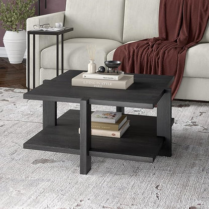 Henn&Hart 35" Wide Square Coffee Table in Charcoal Gray, for Home, Living Room, Bedroom, Entertainment Room, Office