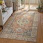 Lahome Oriental Washable Rug, 3x5 Rugs for Bedroom Living Room Entryway, Vintage Ultra-Thin Non-Slip Soft Throw Carpet for Kitchen Office Entrance, Peach/Orange