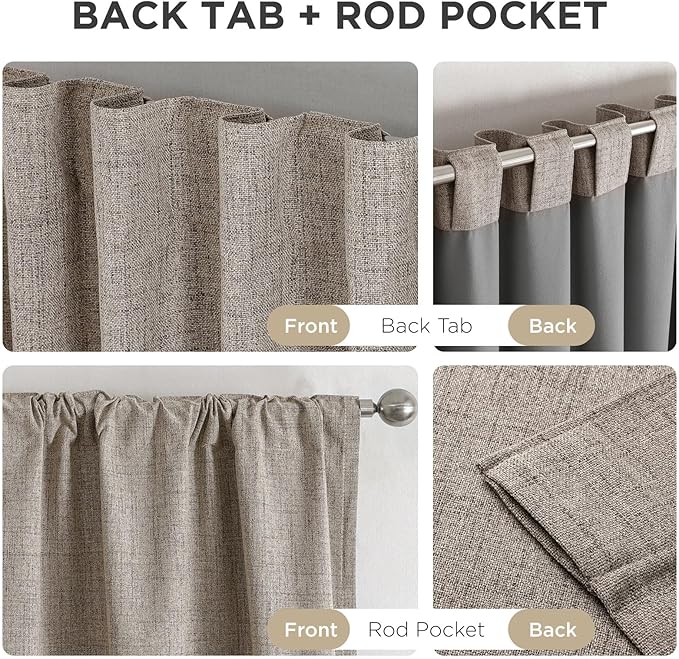 Joydeco 100% Blackout Curtains for Bedroom - Natural Linen Curtains 37"W x 90"L Long, Thermal Insulated 2 Panels Linen Light Blocking Drapes, Rod Pocket & Back Tabs, Darkening Privacy for Living Room