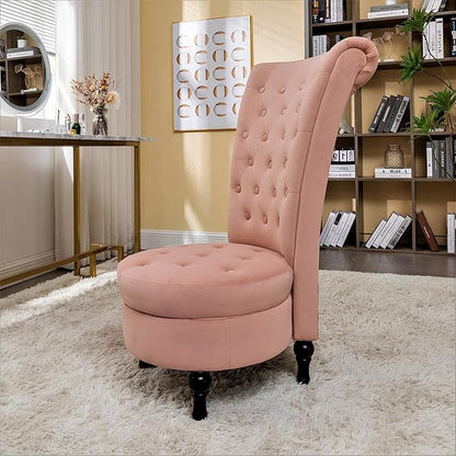 Container Furniture Direct Royal High-Back Velvet Accent Chair for Vanity with Storage and Luxurious Upholstery, Retro Design and Versatile Usage for Living Room, Bedroom, Lounge and Office, Rose