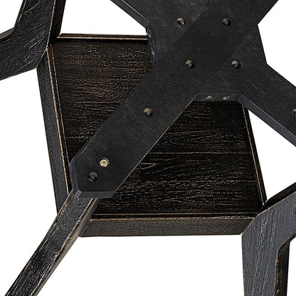 F58-11-TP - Kitchen Table with Acacia Wood Round Tabletop, Sand Blasted Black Finish