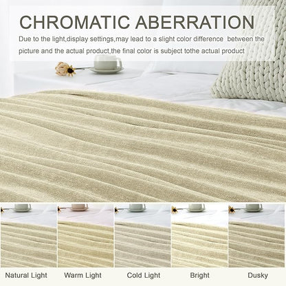 Chenille Throw Blanket for Couch 60"X 80" Twin, Soft Cozy Throws with Fringe Tassel for Bed Sofa Chair Cover, Lightweight Knitted Decorative Boho Blankets for Living Room, Light Beige