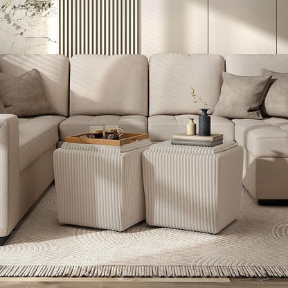 Furniture of America Lennox Modern Chenille 17-inch Square Storage Ottoman with Reversible Tray Top, Upholstered Footstool for Living Room, Bedroom, Entryway, Beige Pink