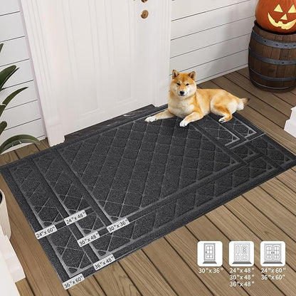 Front Door Mat Indoor Outdoor, 48" x 30" Non Slip Welcome Doormat for Entryway, Heavy Duty Low Profile Entrance Rug for High Traffic Areas, Patio, Outside Entry, Yard, Porch Waterproof