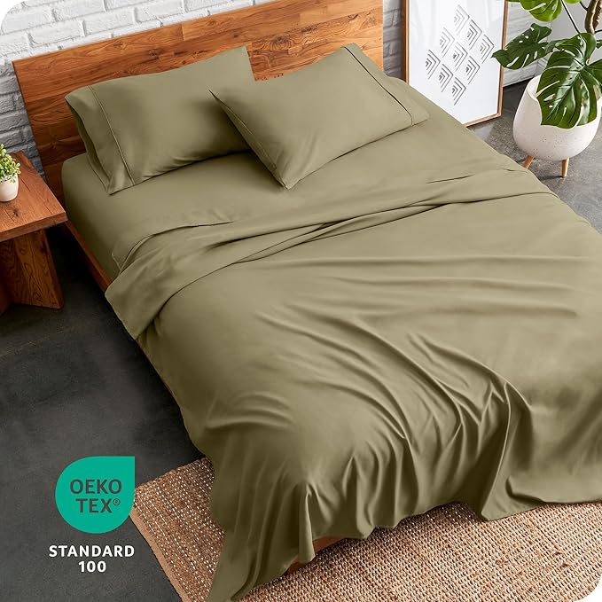 Bare Home Split Head Flex King Sheet Set - 1800 Ultra-Soft Microfiber Bed Sheets - Double Brushed - Deep Pockets - Easy Fit - 4 Piece Set - FlexTop King Bedding Sheets (Split Head Flex King, Olive)