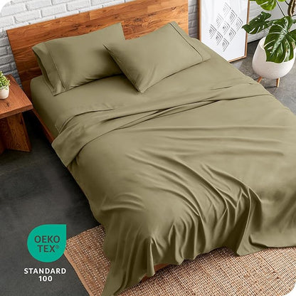 Bare Home Ultra-Soft Split Cal King Sheet Set - Luxury 1800 - Hydro-Brushed - Deep Pockets - Easy Fit - 4 Piece Set - Bedding Sheets & Pillowcases (Split California King, Olive)