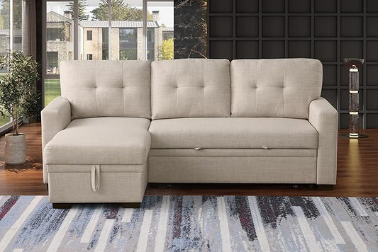 Devion Furniture Meridian 4-in-1 Convertible L Shaped Couch with Pull Out Bed and Storage, Sectional Sleeper Sofa with Reversible Chaise for Living Room, Apartment, Bedroom, Office