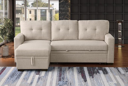 Devion Furniture Garisa 4-in-1 Convertible L Shaped Couch with Pull Out Bed and Storage, Sectional Sleeper Sofa with Reversible Chaise for Living Room, Apartment, Bedroom, Office