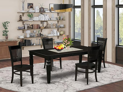 East West Furniture LGVA5-BLK-W 5 Piece Kitchen Table & Chairs Set Includes a Rectangle Dining Room Table with Butterfly Leaf and 4 Solid Wood Seat Chairs, 42x84 Inch, Black