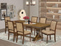 LECY7-AWA-28 7-Piece Dining Table Set Includes a Kitchen Table and 6 Beige Polyester Fabric Dinner Chairs with High Back - Antique Walnut Finish