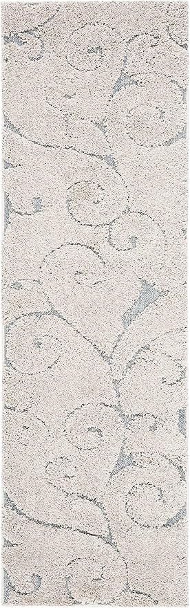 SAFAVIEH Florida Shag Collection Runner Rug - 2'3" x 15', Beige & Blue Grey, Scroll Design, Non-Shedding & Easy Care, 1.2-inch Thick Ideal for High Traffic Areas in Living Room, Bedroom (SG455-1155)