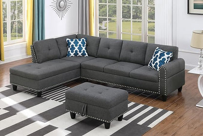 Halibur Sectional Sofa or Couch with Ottoman for Living Room, Apartment, Bedroom, Office