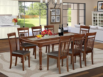 East West Furniture DOCA9-MAH-LC 9 Piece Dining Set Includes a Rectangle Dining Table with Butterfly Leaf and 8 Faux Leather Kitchen Room Chairs, 42x78 Inch, Mahogany