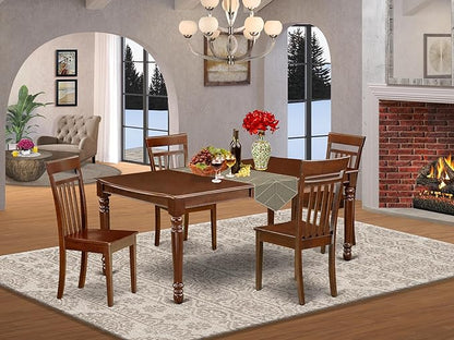 East West Furniture DOCA5-MAH-W 5 Piece Dining Room Table Set Includes a Rectangle Wooden Table with Butterfly Leaf and 4 Kitchen Dining Chairs, 42x78 Inch, Mahogany