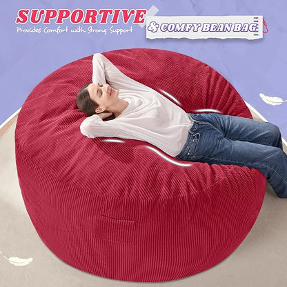 HABUTWAY 5FT Bean Bag Chair,Giant Bean Bag Chairs for Adults,Big Bean Bags with Memory Foam Filled, Large Beanbag Chairs with Soft Corduroy Cover-RED