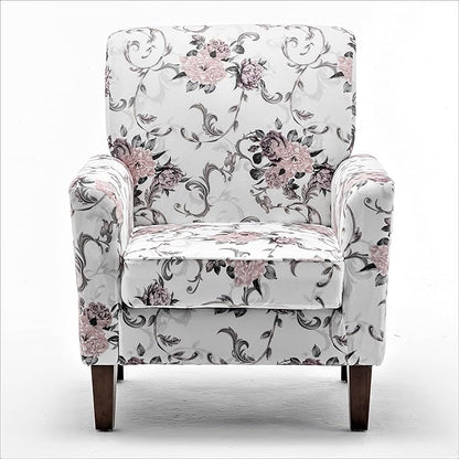Container Furniture Direct Contemporary Accent Arm Chair with Birch Wood Frame and Velvet Upholstery, Armchair for Office and Living Room Decor, Removable Cushions, 06 Printed Fabric