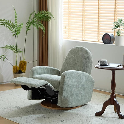 Christopher Knight Home Sidney Boucle Fabric Upholstered 360° Swivel Chair, Push-Back Recliner, Solid Wood Glider Recliner with Rotation, Living Room Lounge Chair, Adjustable Backrest, Greyish Green