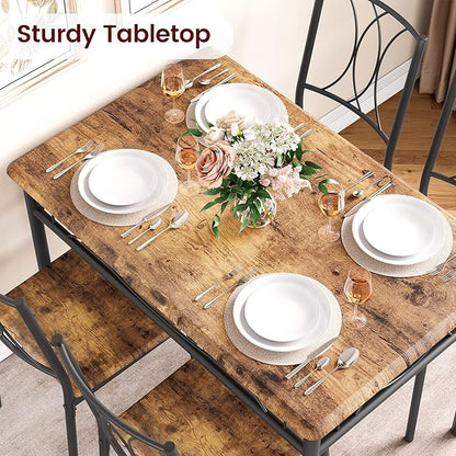 Dining Table Set for 4, Compact Kitchen Table and 4 Chairs, 5-Piece Kitchen Table Set, Space-Saving Design for Small Space, Dining Room, Apartment, Retro Brown