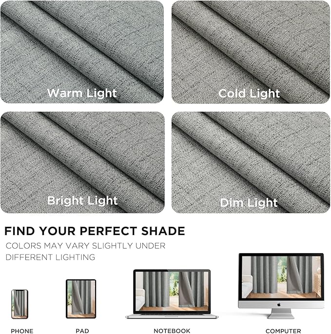 Joydeco 100% Blackout Curtains for Bedroom - Natural Linen Curtains 100" W x 108" L Long, Thermal Insulated 1 Panels Light Grey. Room Darkening Light Blocking Drapes for Living Room