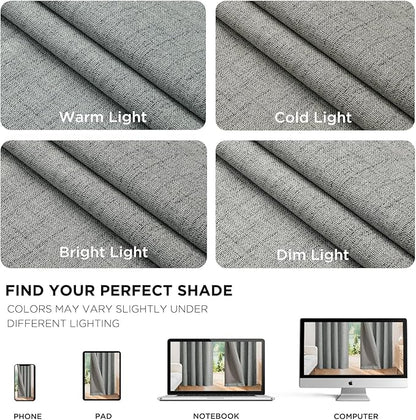 Joydeco 100% Blackout Curtains for Bedroom - Natural Linen Curtains 100" W x 108" L Long, Thermal Insulated 1 Panels Light Grey. Room Darkening Light Blocking Drapes for Living Room