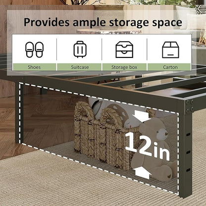 EMODA 14 Inch Full Size Bed Frame with Skirt Cover, Heavy Duty Metal Platform No Box Spring Needed, Easy Assembly Noise Free
