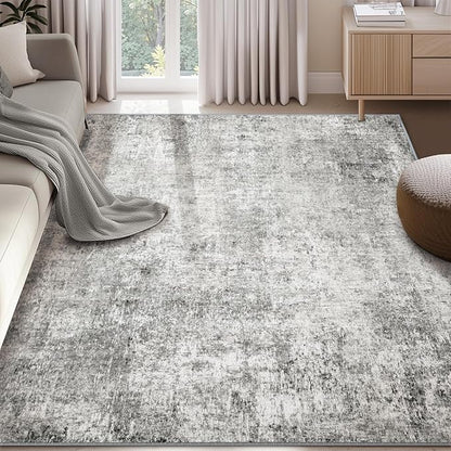 Washable Area Rugs 6'x9' Non-Slip Modern Abstract Soft for Living Room Entryway Bedroom Nursery, Print Pattern, Gray White Grey