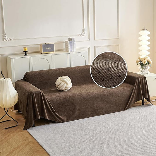 MYSKY HOME Couch Cover, Sofa Covers Washable, Sofa Slipcovers for 3 Cushion Couch Sofa, Pet Friendly Dog Couch Cover Furniture Protector Cover Non Slip Cover, 71"x 134", Brown