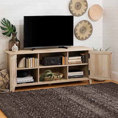 Walker Edison Buren Classic Grooved Door TV Stand for TVs up to 65 Inches, 58 Inch, White Oak