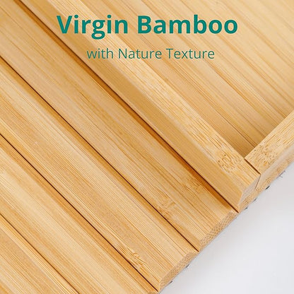 DETOR Couch Arm Tray, Foldable Sofa TV Tray with Capacious 12.4" x 5.4" Storage Box, Natural Bamboo Finish, Enhanced Nonslip Felt Bottom, Sturdy Bamboo Slats Material | for Armrests 6" and Wider