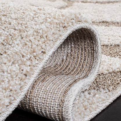 SAFAVIEH Florida Shag Collection Area Rug - 6'7" Square, Ivory & Beige, Scroll Design, Non-Shedding & Easy Care, 1.2-inch Thick Ideal for High Traffic Areas in Living Room, Bedroom (SG455-13LT)