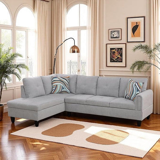 L Shaped Couch Sectional Couches with Chaise, 3 Pieces Modular Convertible Sofa for Living Room Furniture Sets and Small Apartment, Grey