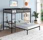 Twin Over Twin Size Bunk Bed with Multiple Storage Shelves & Wardrobe Design,Castle-Shaped Metal Bedframe W/Safety Guardrails & Ladder,for Kids Teens Boys Girls Bedroom