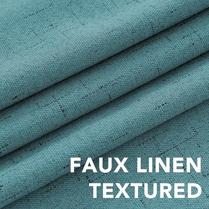 H.VERSAILTEX Primitive Linen Curtains 100% Blackout Curtain Drapes Burlap Fabric Curtains with White Thermal Insulated Liner, Grommet Top Drapes Living Room/Bedroom (2 Panels, 42 x 84 Inch, Teal)