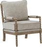 OSP Home Furnishings Fletcher Spindle Accent Chair with Rustic Brown Finish, Fog Beige Upholstery
