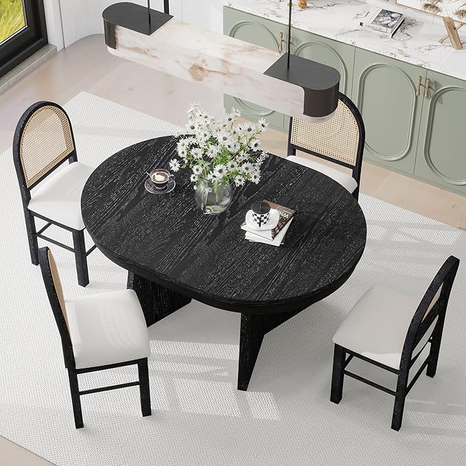 Ball & Cast Retro 5 Pieces Dining Table Set with 4 Upholstered Chairs,Kitchen Table and Chairs for 4 W/ 58" Round Extendable Kitchen Desk,for Small Space,Apartment,Dining Room,Espresso