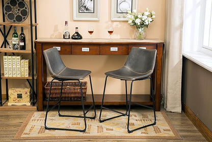 Roundhill Furniture Lotusville Vintage PU Leather Counter Height Stools, Antique Gray, Set of 2