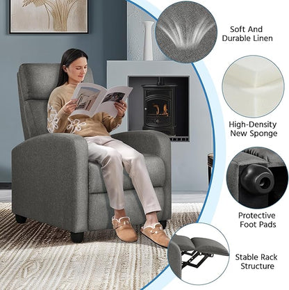 Yaheetech Fabric Recliner Chair Sofa Ergonomic Adjustable Single Sofa with Thicker Seat Cushion Modern Home Theater Seating for Living Room Matte Grey
