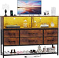 Dresser for Bedroom, 6 Drawers Led Dresser TV Stand with Power Outlets and LED Lights, Long Fabric Dressers Wide Chest of Drawers with Large Organizer Shoe Rack for Living Room, Entryway