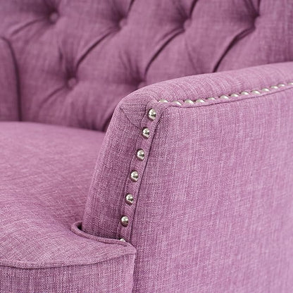 Ball & Cast Accent Chair,Mid-Century Lounge Living Room Chairs with Button Tufting,Upholstered Reading Accent Chair W/Solid Wood Legs and Curved Backrest,for Bedroom,Apartment,Pink